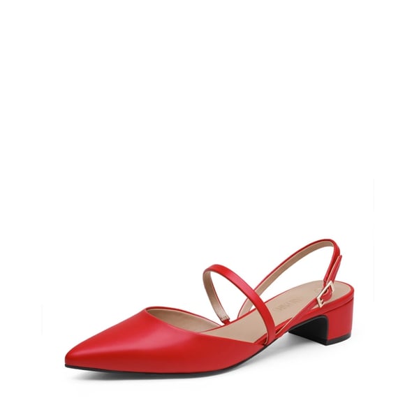 Closed Toe Chunky Slingback Pumps - RED PU -  0